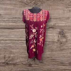 Johnny Was SUKI Petal Sleeve Velvet Tunic Dress Short Sleeve Embroidered Med NWT